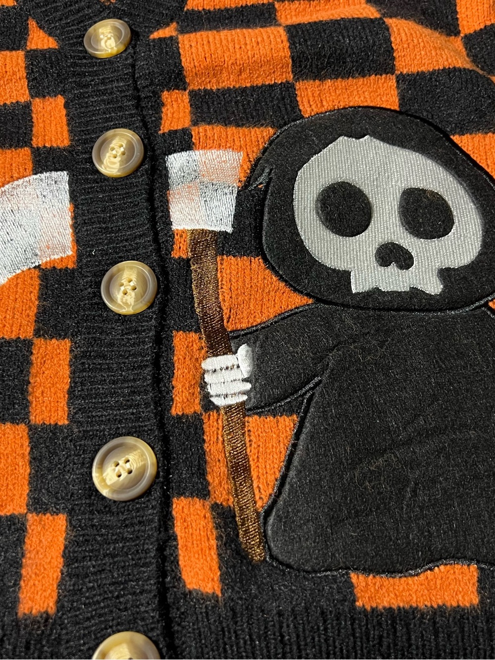 BlackCraft Cult Grim Reaper Checkered Cardigan | Orange Black Gothic NWT - Picture 2 of 5